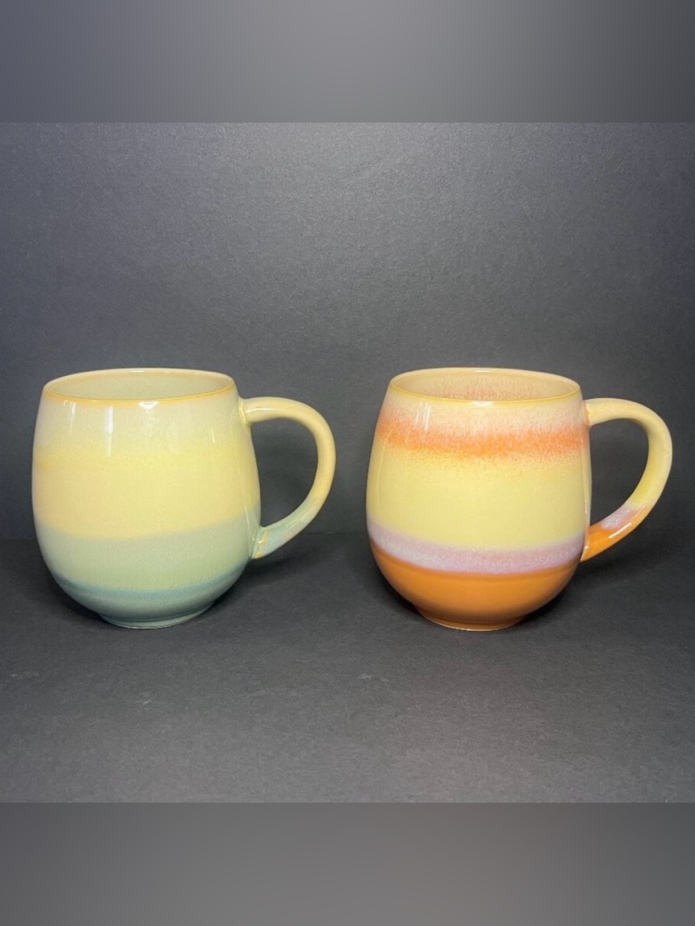 Set of 2 Multi-Color Ombre Style Striped Ceramic Glazed Coffee Mugs Cups 18oz